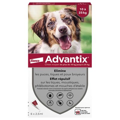 Boîte de 6 pipettes Advantix pour chien moyen, de 10 à 25 kg