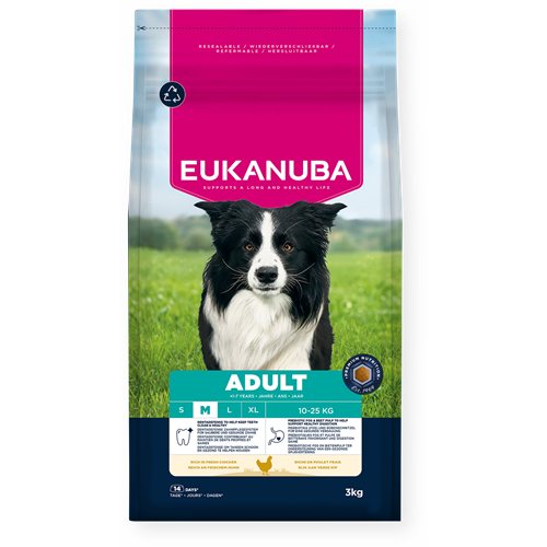 Sac de croquettes Eukanuba Adult pour chien de race moyenne, riche en poulet frais